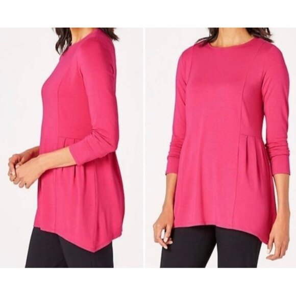 J.Jill Wearever Womens Pink 3/4 Sleeve Tunic Asymmetrical Hem top lightweight - Picture 1 of 6